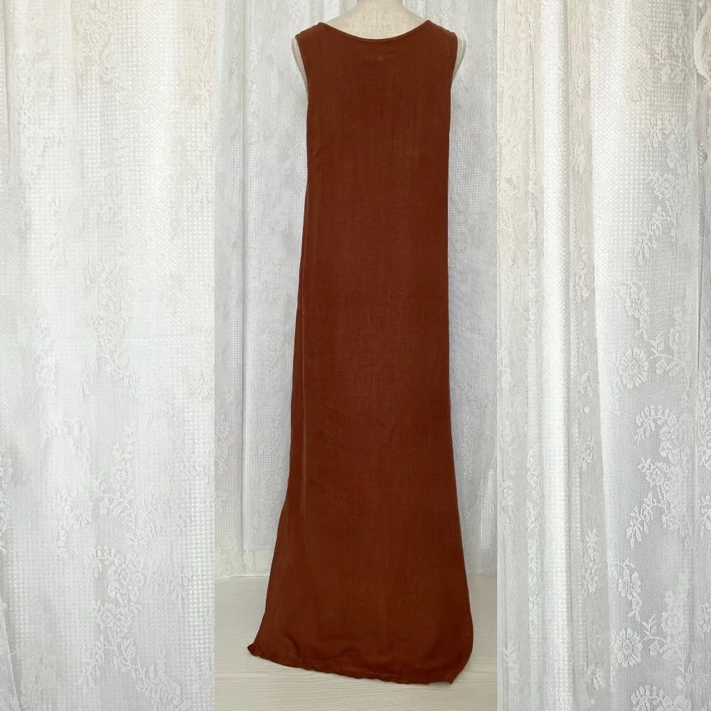 Natural Wave Munich Women's Linen Maxi Dress 4 Brown Slit Lagenlook Minimalist - Picture 3 of 7